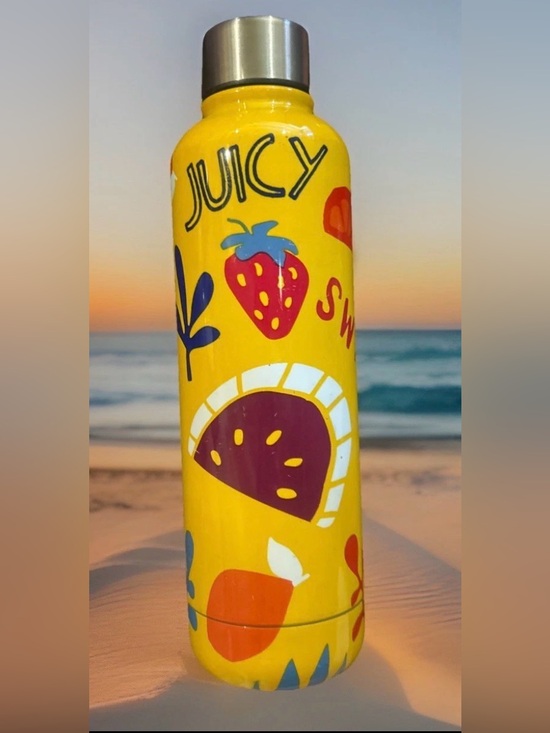 None Other - Juicy Yellow Fruit-Print Stainless Water Bottle New 17 oz